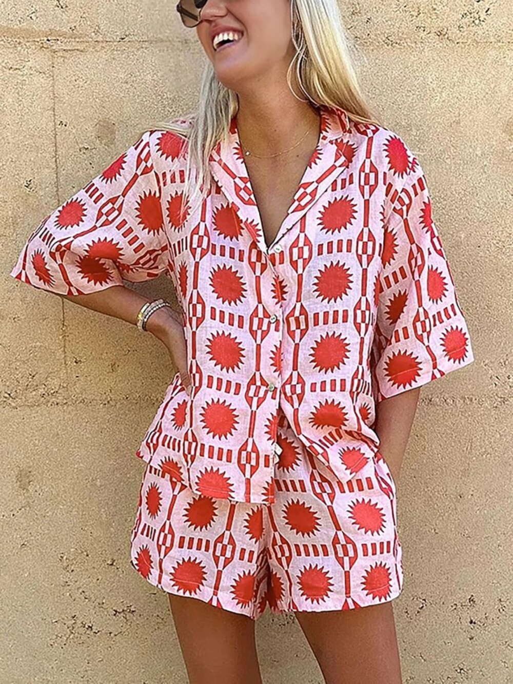 Commense Tropical Print Drawstring Shorts Set